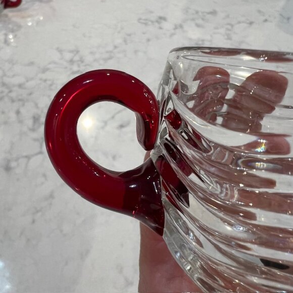 7 Duncan & Miller Glass Caribbean Punch Cups, Clear with Red Handle, Wavy Design - Picture 8 of 12